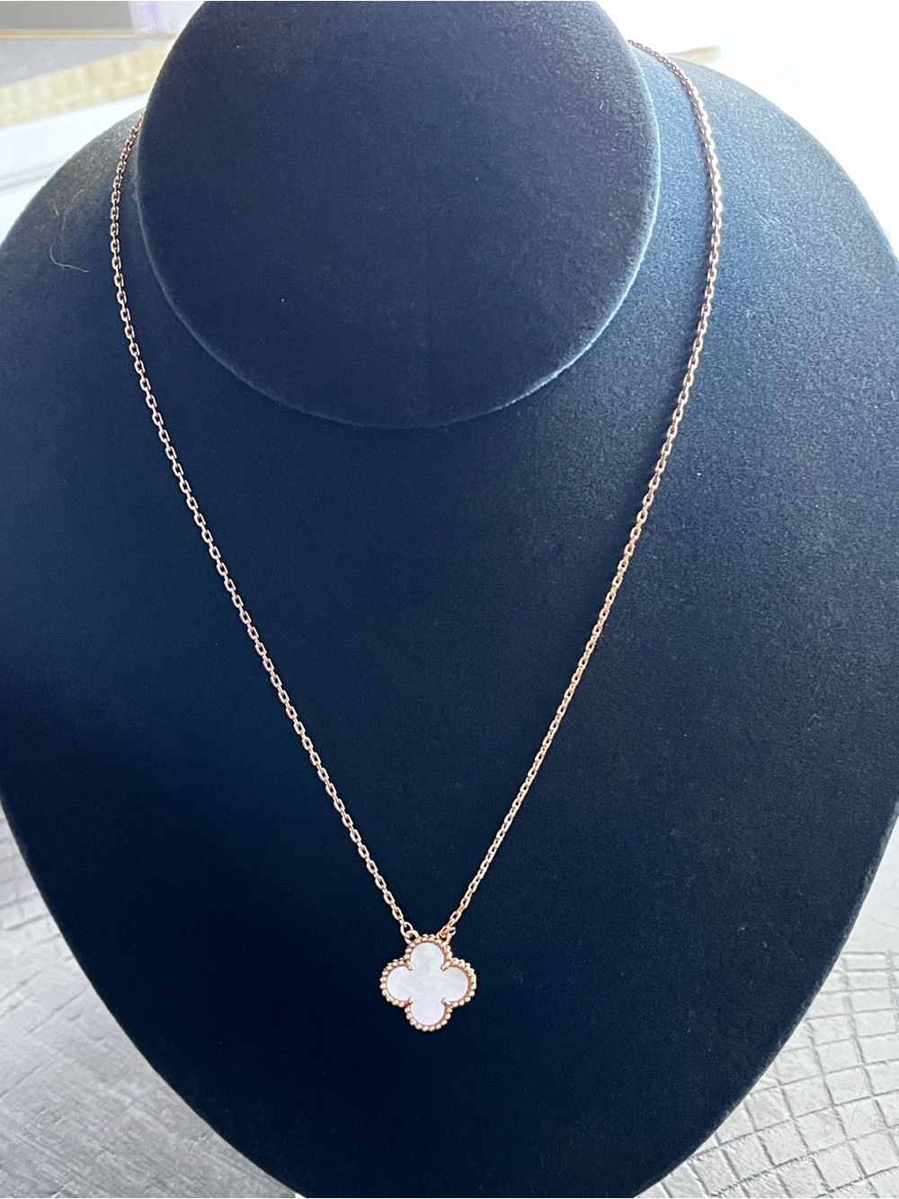 Rose Gold Clover Pendant Necklace with White Mother-of-Pearl